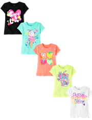 Lot de 5 t-shirts graphiques d'été pour filles