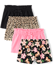 Toddler Girls Leopard Paperbag Waist Shorts 4-Pack
