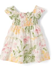 Toddler Girls Matching Family Tropical Smocked Tiered Dress