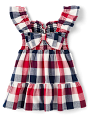 Toddler Girls Gingham Poplin Smocked Ruffle Dress