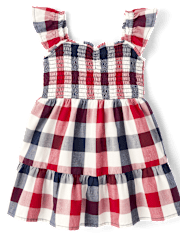 Toddler Girls Gingham Poplin Smocked Ruffle Dress