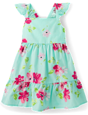 Robe à volants en popeline avec nœud floral dans le dos pour petite fille