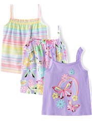 Toddler Girls Butterfly Ruffle Tank Top 3-Pack