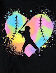 Girls Softball Heart Graphic Tee