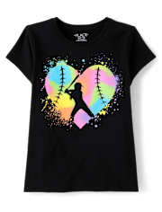 Girls Softball Heart Graphic Tee
