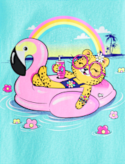 Girls Cat Pool Float Graphic Tee