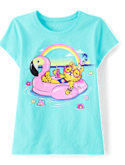 Girls Cat Pool Float Graphic Tee