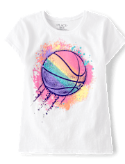 Girls Rainbow Basketball Graphic Tee