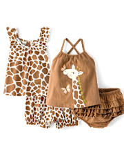 Ensemble de vêtements de jeu 4 pièces pour bébé fille motif girafe