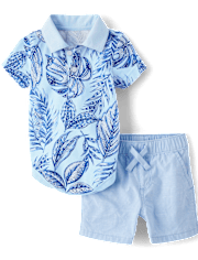 Ensemble de tenues familiales assorties pour bébés garçons, motif tropical, 2 pièces