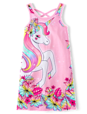 Girls Tropical Unicorn Cross-Back Nightgown