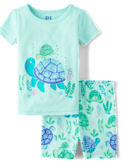 Pyjama ajusté en coton pour bébé et petite fille motif tortue