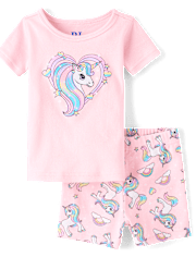Baby And Toddler Girls Unicorn Heart Snug Fit Cotton Pajamas