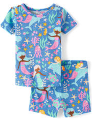Pyjama sirène ajusté en coton pour bébés et petites filles