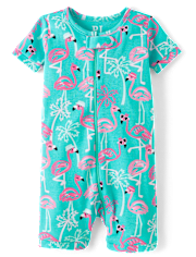 Pyjama court une pièce en coton à motif flamant rose pour bébé et petite fille