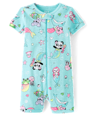 Baby And Toddler Girls Animal Mermaid Snug Fit Cotton Cropped One Piece Pajamas