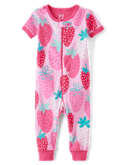 Baby And Toddler Girls Strawberry Snug Fit Cotton One Piece Pajamas