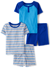 Lot de 2 pyjamas rayés en coton pour garçon, coupe ajustée, style Henley