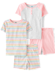 Lot de 2 pyjamas en coton à rayures arc-en-ciel pour fille, coupe ajustée, style Henley