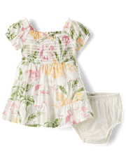 Baby Girls Matching Family Tropical Smocked Tiered Dress