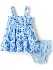 Baby Girls Matching Family Tropical Smocked Tiered Dress
