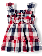 Robe froncée à volants et carreaux vichy pour bébé fille