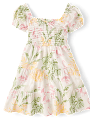 Girls Matching Family Tropical Smocked Tiered Dress