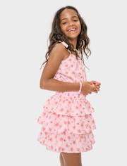Girls Floral Smocked Tiered Dress