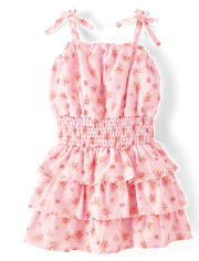 Girls Floral Smocked Tiered Dress