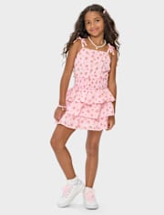 Robe à volants fleurie à smocks pour fille