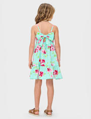 Girls Floral Bow Back Poplin Tiered Dress