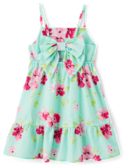 Girls Floral Bow Back Poplin Tiered Dress
