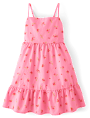 Robe à volants en popeline avec nœud floral dans le dos pour fille