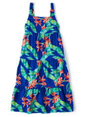 Girls Matching Family Tropical Midi Tiered Dress
