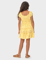 Girls Floral Smocked Tiered Dress