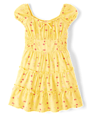 Girls Floral Smocked Tiered Dress