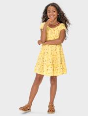 Girls Floral Smocked Tiered Dress