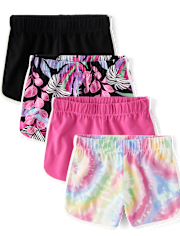 Girls Rainbow Tie Dye Dolphin Shorts 4-Pack