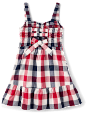 Girls Gingham Smocked Ruffle Dress