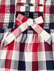 Girls Gingham Smocked Ruffle Dress