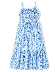 Robe mi-longue tropicale assortie à volants pour femme