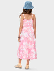 Girls Print Smocked Maxi Tiered Dress