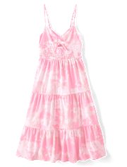 Girls Print Smocked Maxi Tiered Dress