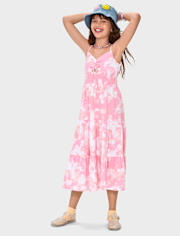 Girls Print Smocked Maxi Tiered Dress