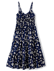 Girls Print Smocked Maxi Tiered Dress