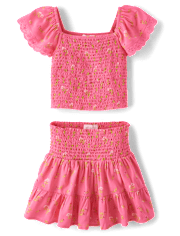 Girls Floral Smocked 2-Piece Outfit Set