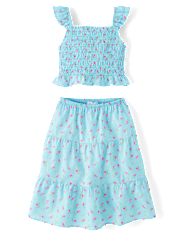 Ensemble 2 pièces fleuri à volants pour fille