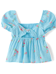 Girls Floral Clip Dot Tie Back Top