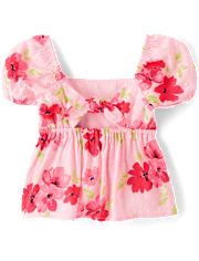 Girls Floral Clip Dot Tie Back Top