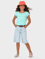 Girls Print Ribbed Cropped Baby Tee